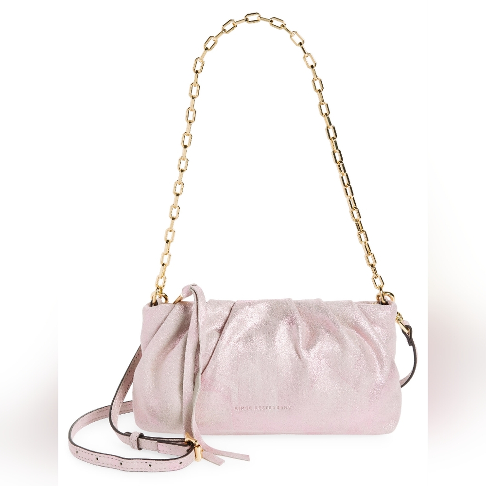 NWT Aimee Kestenberg Charismatic Leather Crossbody BagPETAL BRUSH METALLIC